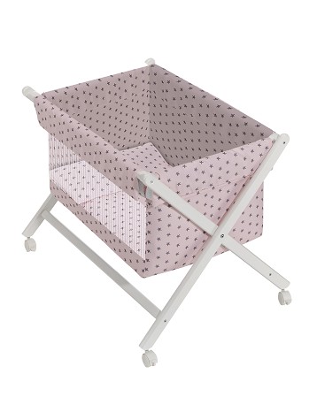 Crib In X In White Beech + Bedding + Transparent Garment + Mattress - Mod. Agua Marina - Pink
