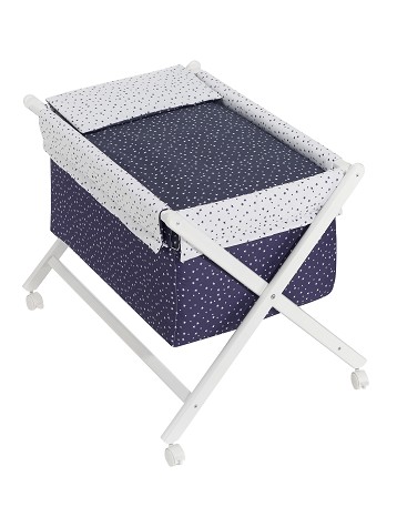 Crib In X In White Beech + Bedding + Garment + Mattress - Mod. Universo - Navy Blue
