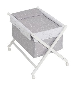 Crib In X In White Beech + Bedding + Garment + Mattress - Mod. Universo - Gray
