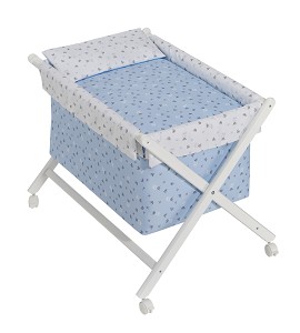 Crib In X In White Beech + Bedding + Garment + Mattress - Mod. Corona - Blue