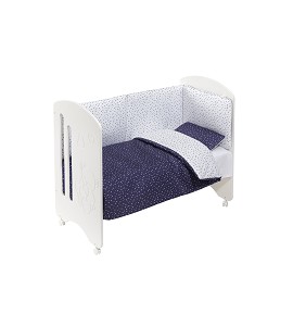 Cot Lovely Premium + Set Cot Bed 60X120 (Duvet Cover+Bumper+Pillow) - Cotton - Mod. Universo - Navy