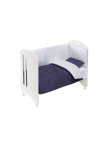 Cot Lovely Premium + Set Cot Bed 60X120 (Duvet Cover+Bumper+Pillow) - Cotton - Mod. Universo - Navy