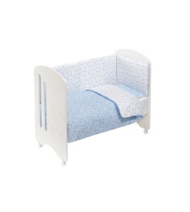 Cot Lovely Premium + Set Cot Bed 60X120 (Duvet Cover+Bumper+Pillow) - Cotton - Mod. Corona - Blue