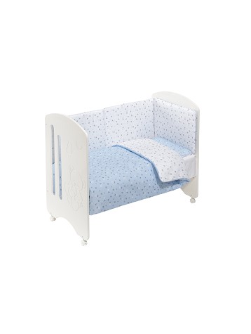 Cot Lovely Premium + Set Cot Bed 60X120 (Duvet Cover+Bumper+Pillow) - Cotton - Mod. Corona - Blue
