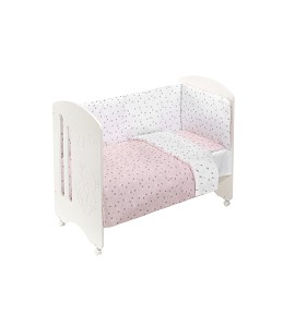 Cot Lovely Premium + Set Cot Bed 60X120 (Duvet Cover+Bumper+Pillow) - Cotton - Mod. Corona - Pink