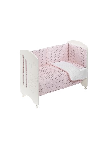 Cot Lovely Premium + Set Cot Bed 60X120 (Duvet Cover+Bumper+Pillow) Cotton - Mod. Estrella M - Pink