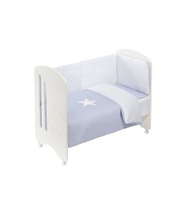 Cot Lovely Premium + Set Cot Bed 60X120 (Duvet Cover+Bumper+Pillow) - Cotton - Mod. Estrella - Blue