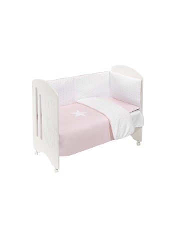 Cot Lovely Premium + Set Cot Bed 60X120 (Duvet Cover+Bumper+Pillow) - Cotton - Mod. Estrella - Pink