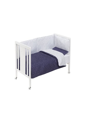Cot Monet Premium + Set Cot Bed 60X120 (Duvet Cover+Bumper+Pillow) - Cotton - Mod. Universo - Navy