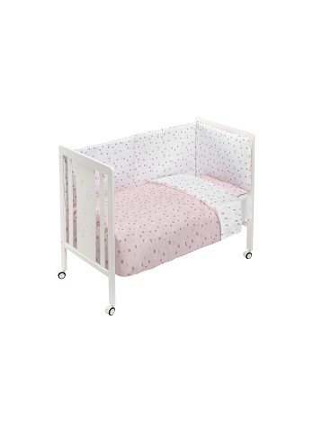 Cot Monet Premium + Set Cot Bed 60X120 (Duvet Cover+Bumper+Pillow) - Cotton - Mod. Corona - Pink