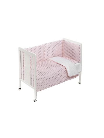 Cot Monet Premium + Set Cot Bed 60X120 (Duvet Cover+Bumper+Pillow) Cotton - Mod. Estrella M - Pink