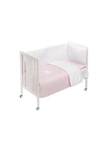 Cot Monet Premium + Set Cot Bed 60X120 (Duvet Cover+Bumper+Pillow) - Cotton - Mod. Estrella - Pink