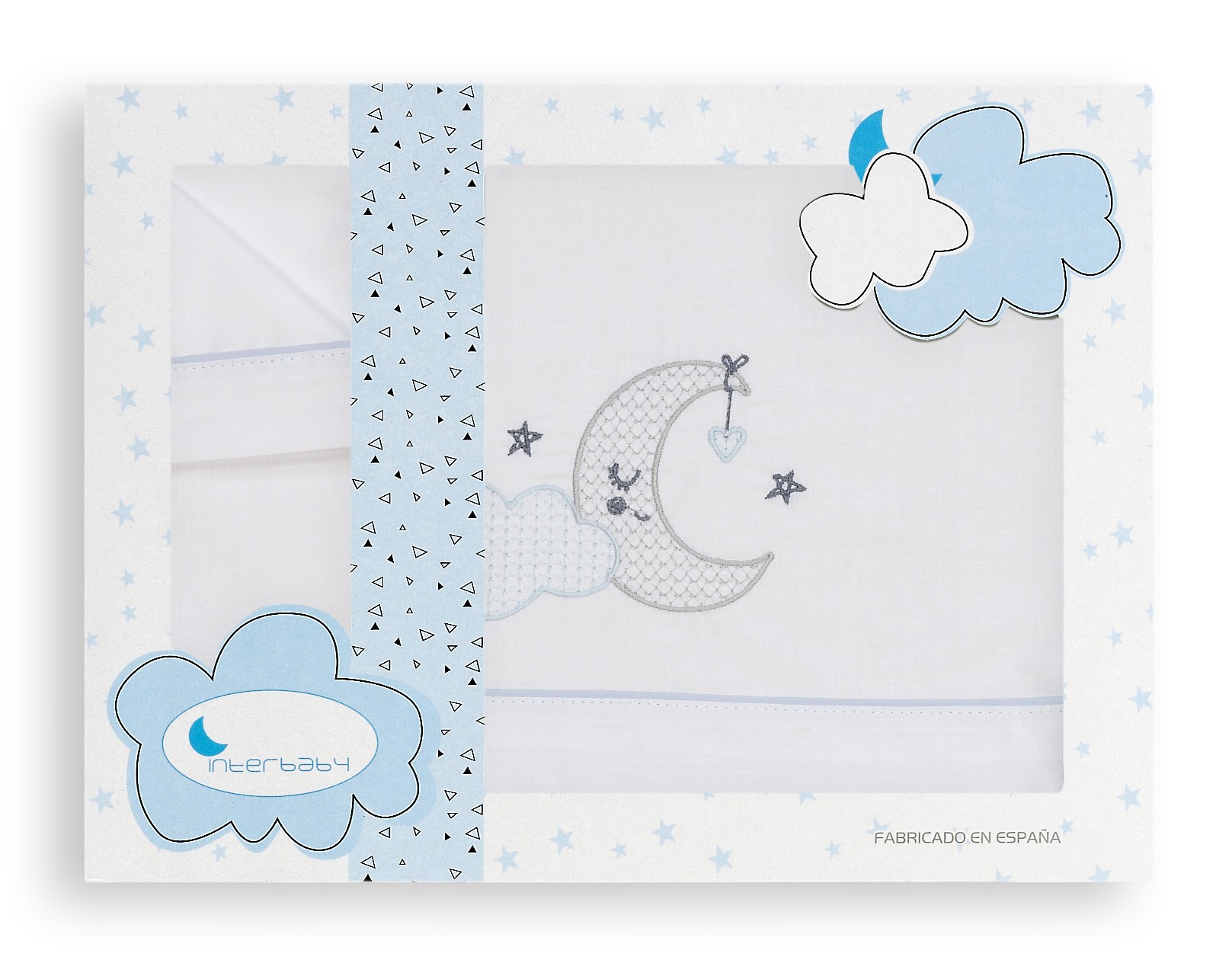 Sábanas Minicuna Nube Luna Azul - Sábanas bordadas para minicuna bebé