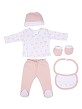 Set 5 Pcs(Shirt+Pants+Gloves+Bib+Socks)For New Born (0-6Months)-100%Cotton-Mod. Estrellas - Pink