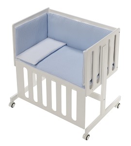 Co-Sleeping Crib Minana In White Beech + Bedding + Garment + Mattress - Mod. Astrid - Blue