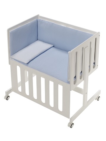 Co-Sleeping Crib Minana In White Beech + Bedding + Garment + Mattress - Mod. Astrid - Blue