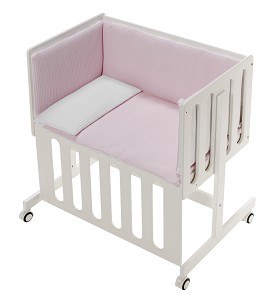 Co-Sleeping Crib Minana In White Beech + Bedding + Garment + Mattress - Mod. Astrid - Pink