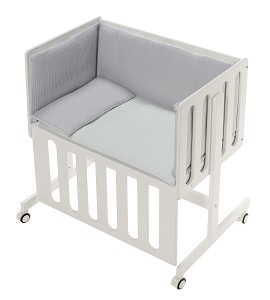 Co-Sleeping Crib Minana In White Beech + Bedding + Garment + Mattress - Mod. Astrid - Green
