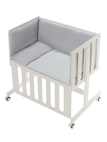 Co-Sleeping Crib Minana In White Beech + Bedding + Garment + Mattress - Mod. Astrid - Green