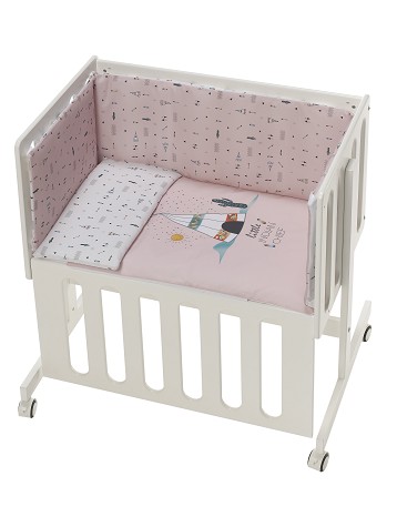 Co-Sleeping Crib Minana In White Beech + Bedding + Garment + Mattress - Mod. Dakota - Pink