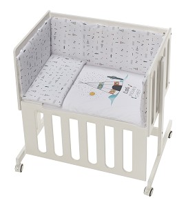 Co-Sleeping Crib Minana In White Beech + Bedding + Garment + Mattress - Mod. Dakota - White