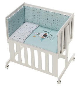 Co-Sleeping Crib Minana In White Beech + Bedding + Garment + Mattress - Mod. Dakota - Green