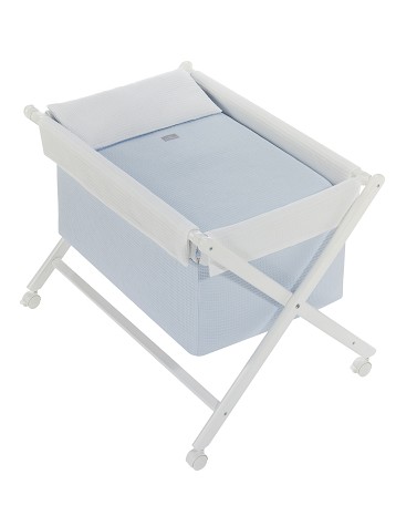 Crib In X In White Beech + Bedding + Garment + Mattress - Mod. Astrid - Blue