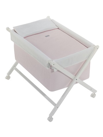 Crib In X In White Beech + Bedding + Garment + Mattress - Mod. Astrid - Pink