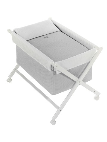 Crib In X In White Beech + Bedding + Garment + Mattress - Mod. Astrid - Gray