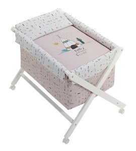 Crib In X In White Beech + Bedding + Garment + Mattress - Mod. Dakota - Pink