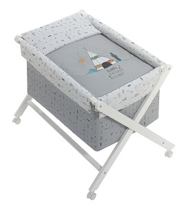 Crib In X In White Beech + Bedding + Garment + Mattress - Mod. Dakota - Gray