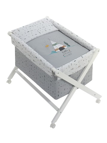 Crib In X In White Beech + Bedding + Garment + Mattress - Mod. Dakota - Gray