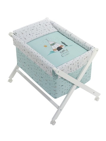 Crib In X In White Beech + Bedding + Garment + Mattress - Mod. Dakota - Green
