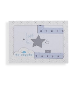 3 Pcs Bedding For Crib(Sheet106X82+Fitted S.85X55X9+Case50X30)Cotton - Mod. Love You-W/Blue