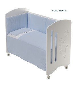 3 Pcs Set Cot Bed 60X120 (Quilt+Bumper+Pillow) - Cotton Waffel - Mod. Astrid - Blue