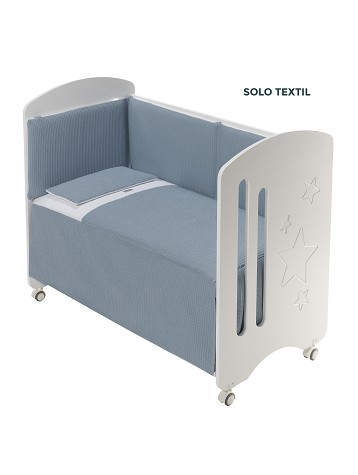 3 Pcs Set Cot Bed 60X120 (Quilt+Bumper+Pillow) - Cotton Waffel - Mod. Astrid - Petrol