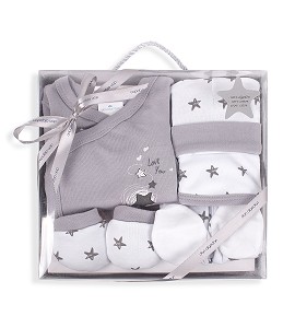 Set 5 Pieces (Shirt+Pants+Gloves+Bib+Socks) New Born (0-6 Months) - Cotton - Mod. Love You - Gray
