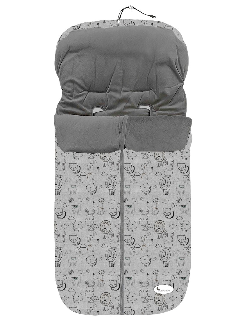 Saco Universal Animales Gris para sillas de paseo de bebés en invierno