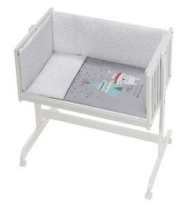 Co-Sleeping Crib In White Beech + Bedding + Garment + Mattress - Mod. Tipi Oso - Gray