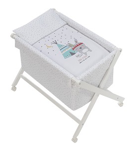 Crib In X In White Beech + Bedding + Garment + Mattress - Mod. Tipi Oso - White