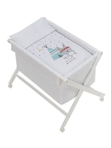 Crib In X In White Beech + Bedding + Garment + Mattress - Mod. Tipi Oso - White