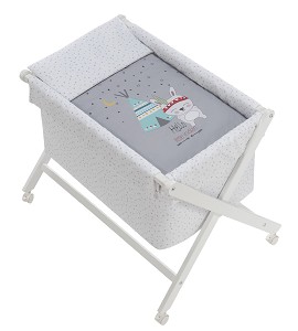 Crib In X In White Beech + Bedding + Garment + Mattress - Mod. Tipi Oso - Gray