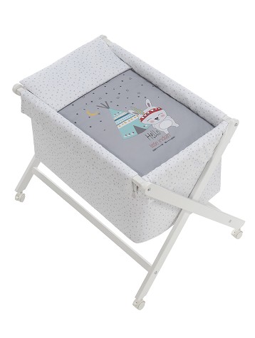 Crib In X In White Beech + Bedding + Garment + Mattress - Mod. Tipi Oso - Gray