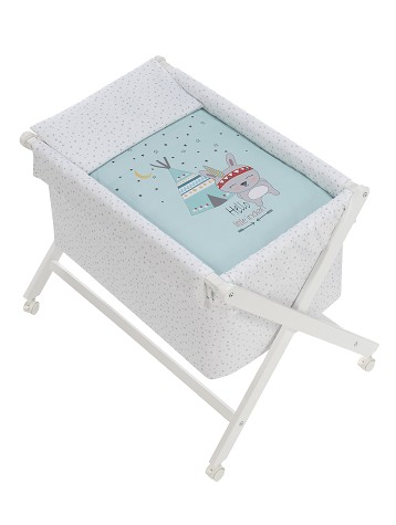Crib In X In White Beech + Bedding + Garment + Mattress - Mod. Tipi Oso - Green