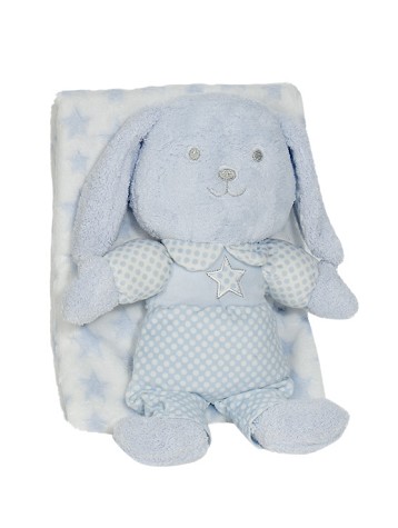 Bubble Blanket - 80 X 110 - Coral Flecce + Plush Toy Rabbit - Blue
