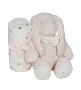 Set Peluche Manta Lapin Rosa