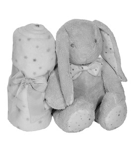 Set Peluche Manta Lapin Gris