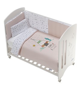 3 Pcs Set Cot Bed 60X120 (Duvet Cover+Bumper+Pillow) - Cotton Jersey - Mod. Dakota - Pink