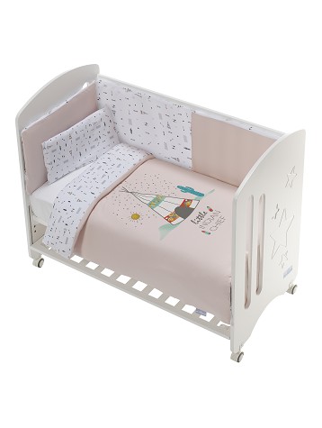 3 Pcs Set Cot Bed 60X120 (Duvet Cover+Bumper+Pillow) - Cotton Jersey - Mod. Dakota - Pink