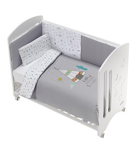 3 Pcs Set Cot Bed 60X120 (Duvet Cover+Bumper+Pillow) - Cotton Jersey - Mod. Dakota - Gray